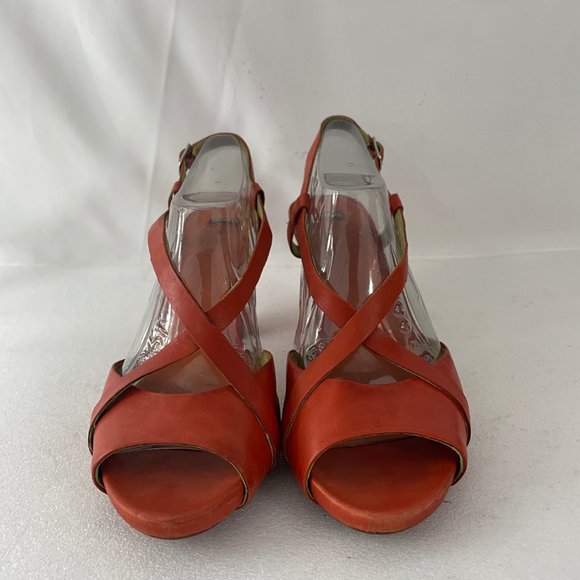 Camper Women's Red Leather Strappy Block Heels - Picture 3 of 12